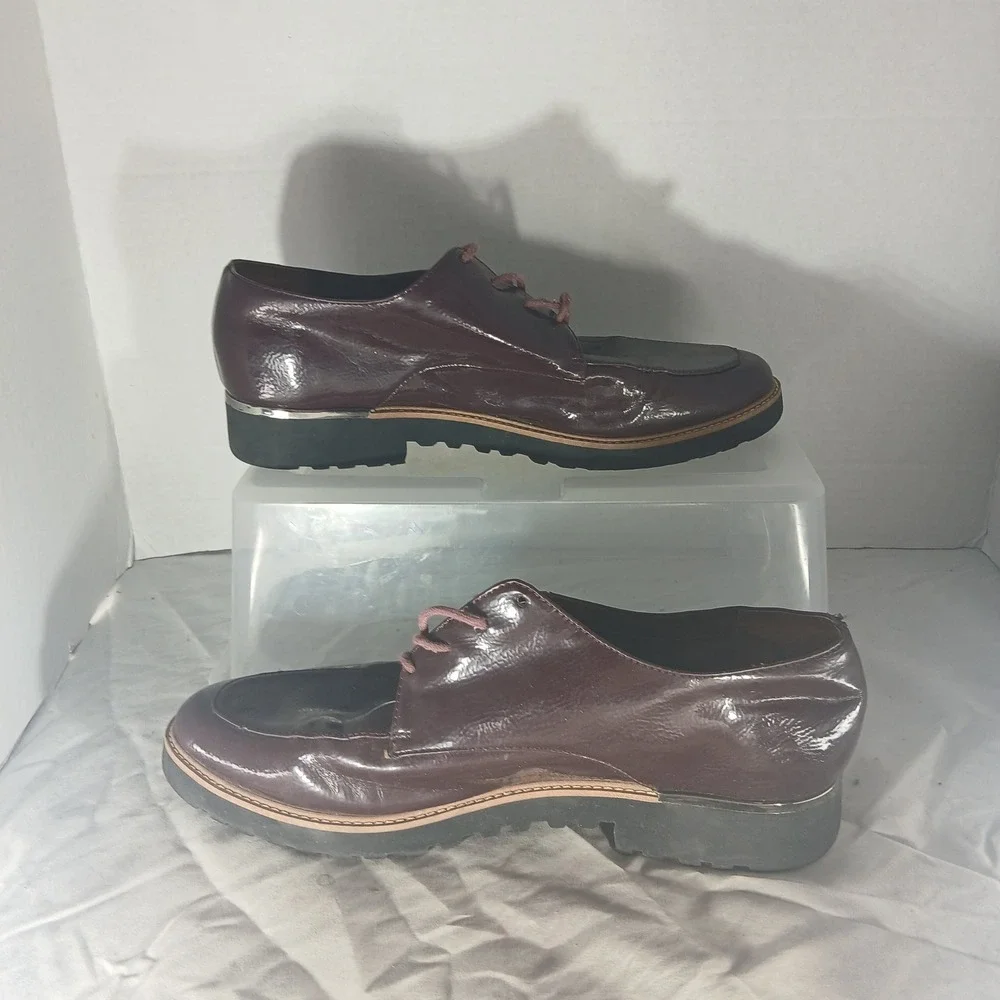 Franco Sarto Charles Burgundy Glossy Lug Sole Oxford Shoes Mens‎ 12M Z286